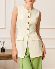 Sleeveless buttoned shirt with front pockets - Awrizu
