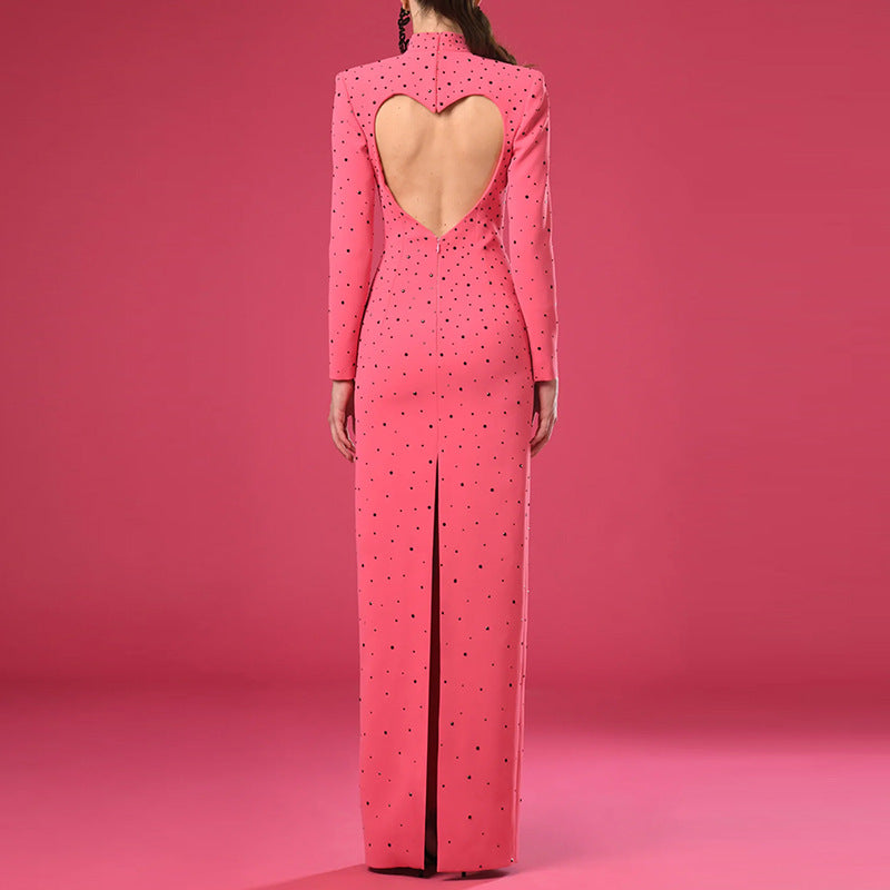 Long sleeve fitted dress with heart-shaped embellishment - Bunzzy