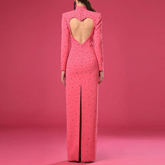 Long sleeve fitted dress with heart-shaped embellishment - Bunzzy