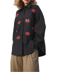 Relaxed oversized shirt with embroidered lips design - Lersi