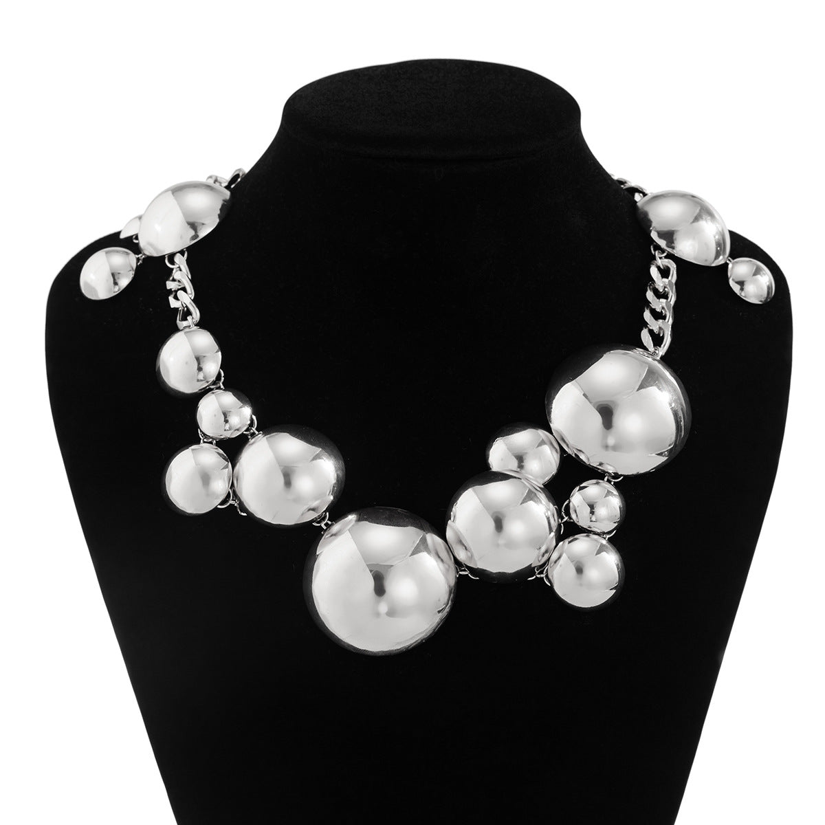 Chunky bubble chain necklace with metallic sphere clusters - Ohgasi