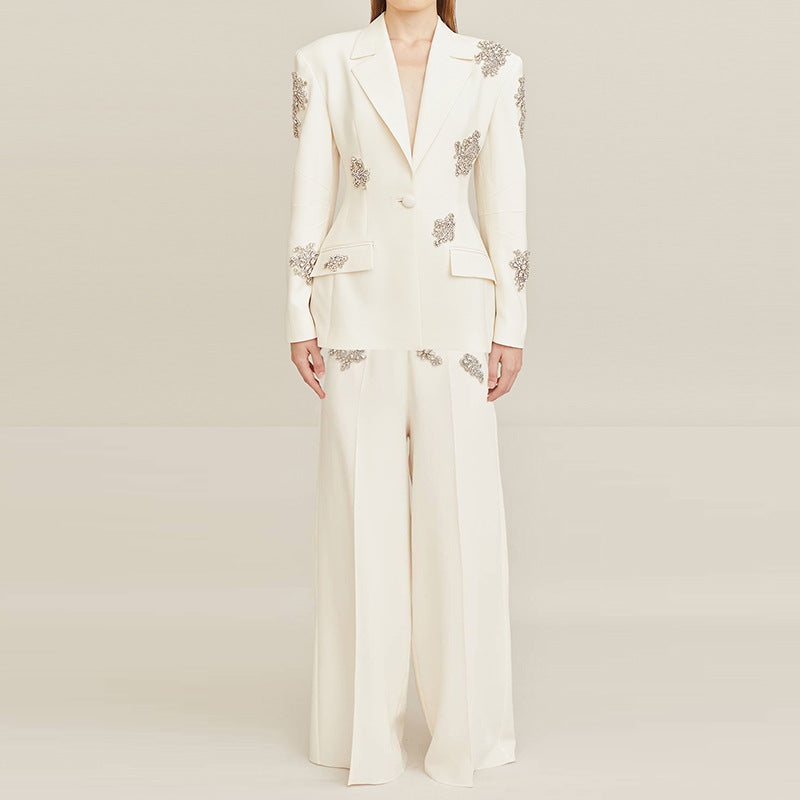 Embellished tailored suit with wide-leg trousers - Atiju