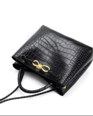 Structured croc-embossed top handle bag with knotted detail – AUROXA