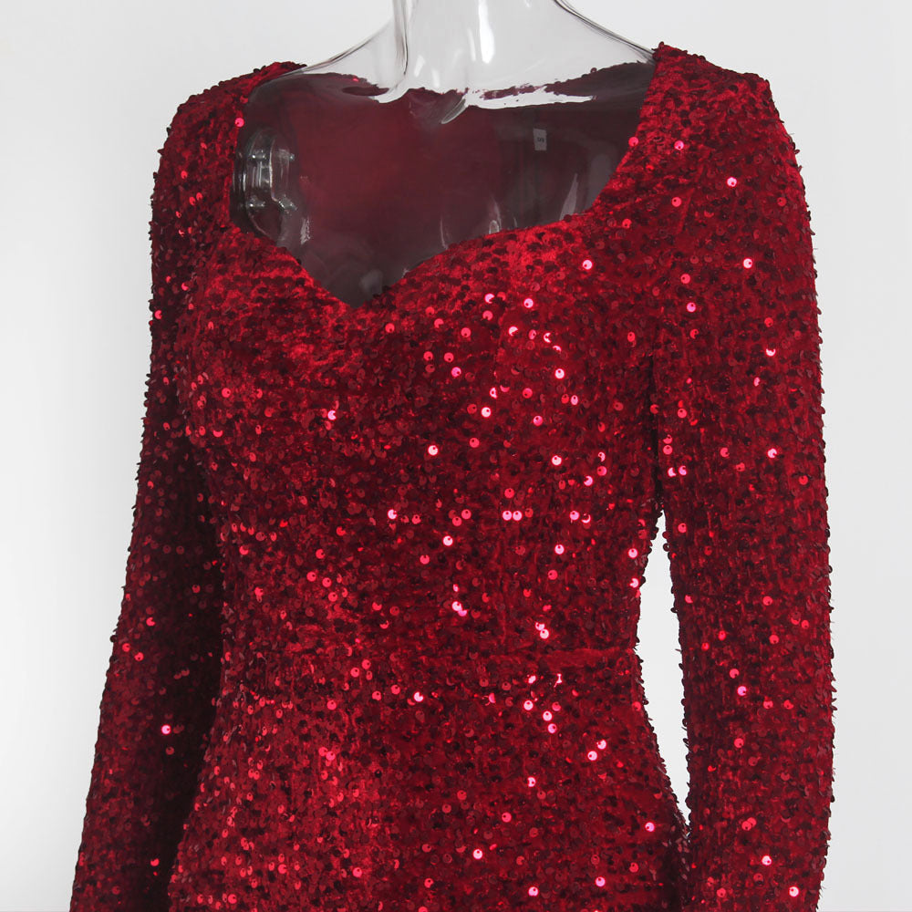 long-sleeve mermaid gown with silver sequins – Tieve