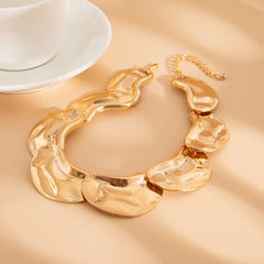 Wide bean-link statement necklace with metallic finish - Aongi