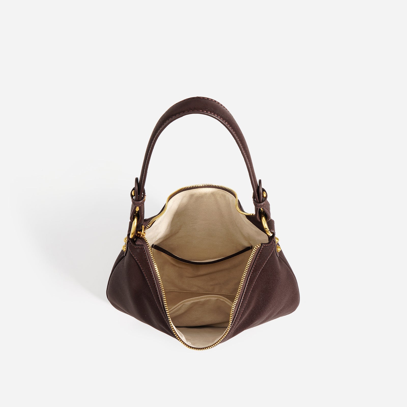 curved hobo shoulder bag with gold hardware - AXYA