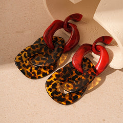leopard acrylic chain earrings with red marble links – FIERA