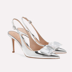 nude patent slingback heels with oversized crystal bow – BELA