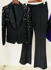 embellished tailored blazer suit with straight-leg pants – Fanckjh