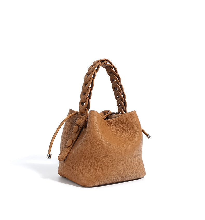 drawstring mini bucket bag with braided top handle – SIENNA
