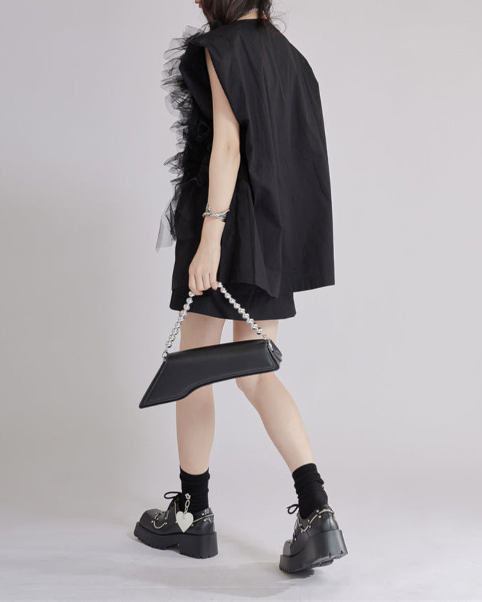Ruffled cape sleeve dress with button closure - Siwru