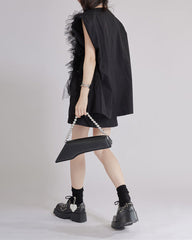 Ruffled cape sleeve dress with button closure - Siwru