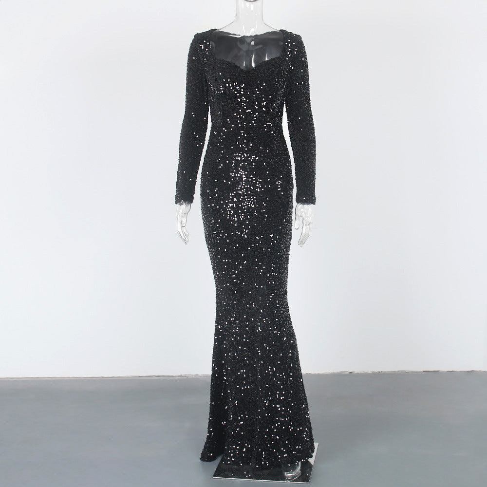 long-sleeve mermaid gown with silver sequins – Tieve