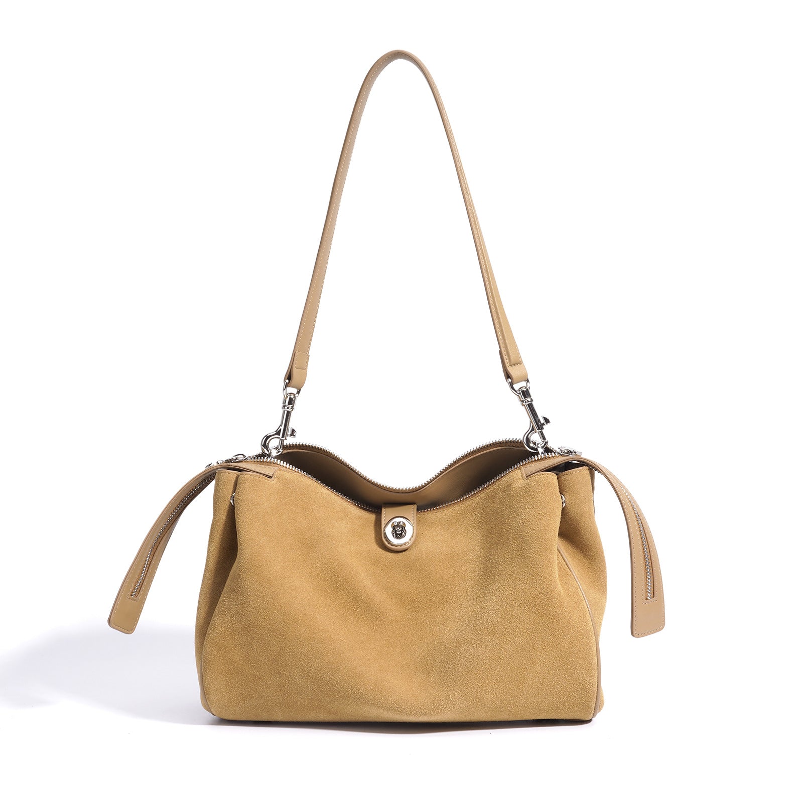 suede shoulder bag with curved zipper detail – TERRA