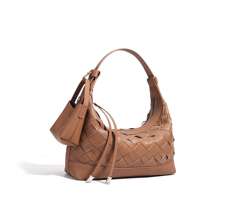 woven crescent shoulder bag with top handle – CELENE