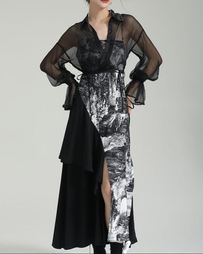 Sheer long-sleeve shirt with abstract print - Nertu