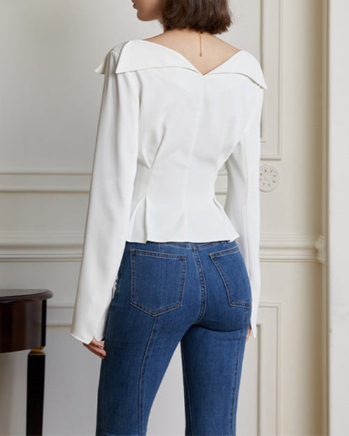 Off-shoulder buttoned top with peplum detail - Artuji
