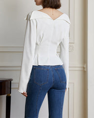 Off-shoulder tailored shirt with asymmetric buttons - Culvi