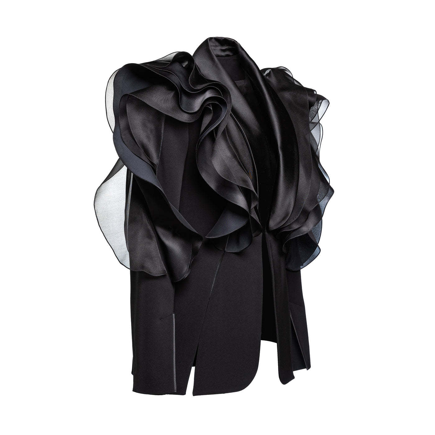 ruffled organza sleeve blazer with deep satin lapel - Jermien