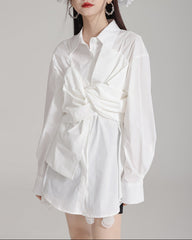 Long-sleeve button-down shirt with twisted front detail - Qilbu