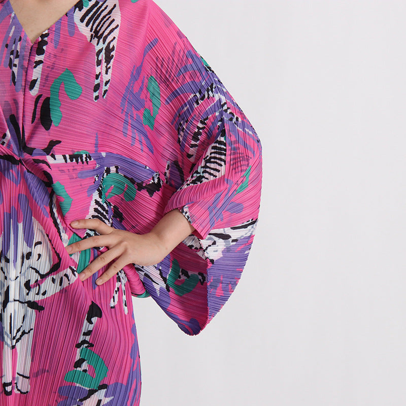pleated midi dress with vibrant animal print – Tikia