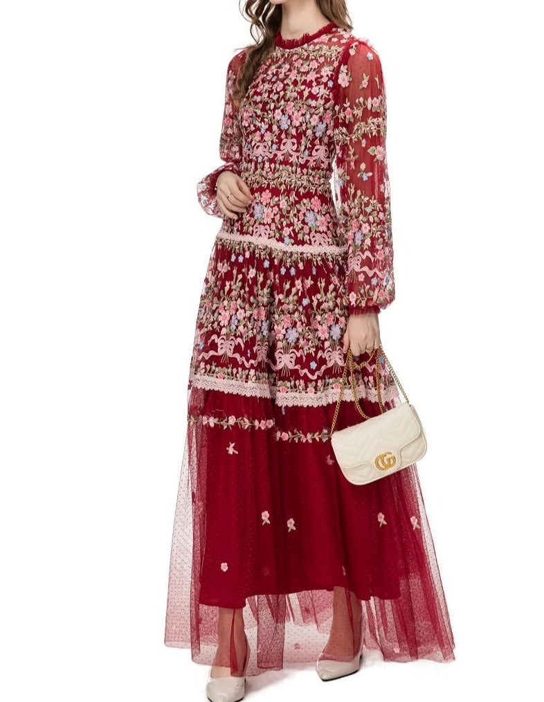 sheer embroidered tulle gown with floral motifs – Fikwesd