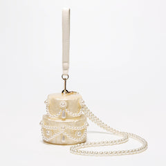 Stacked pearl embellished bag with chain strap - Luji