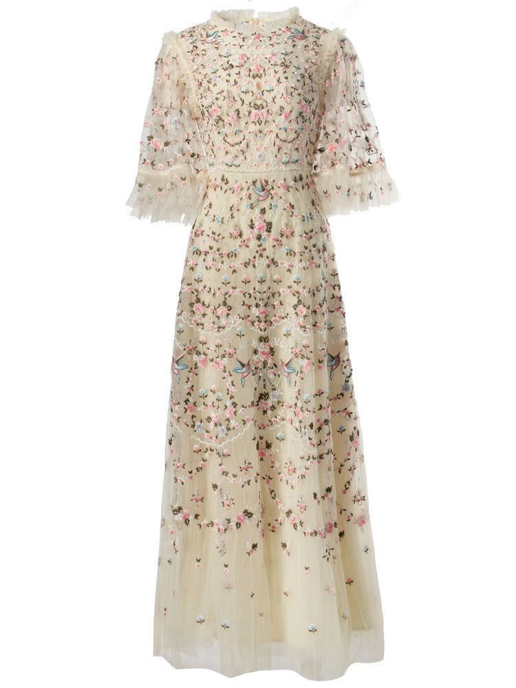embroidered tulle gown with sheer sleeves – ESMEE