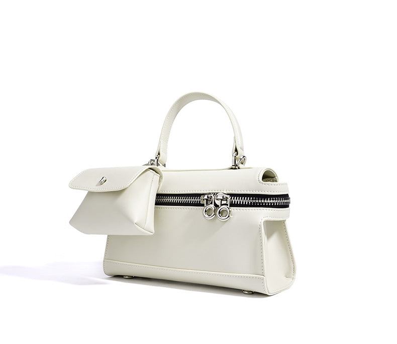 structured handbag with front pouch & double zipper – RAYWA