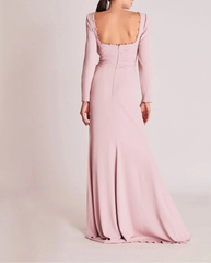 Long-sleeve draped gown with pearl details – Talamy