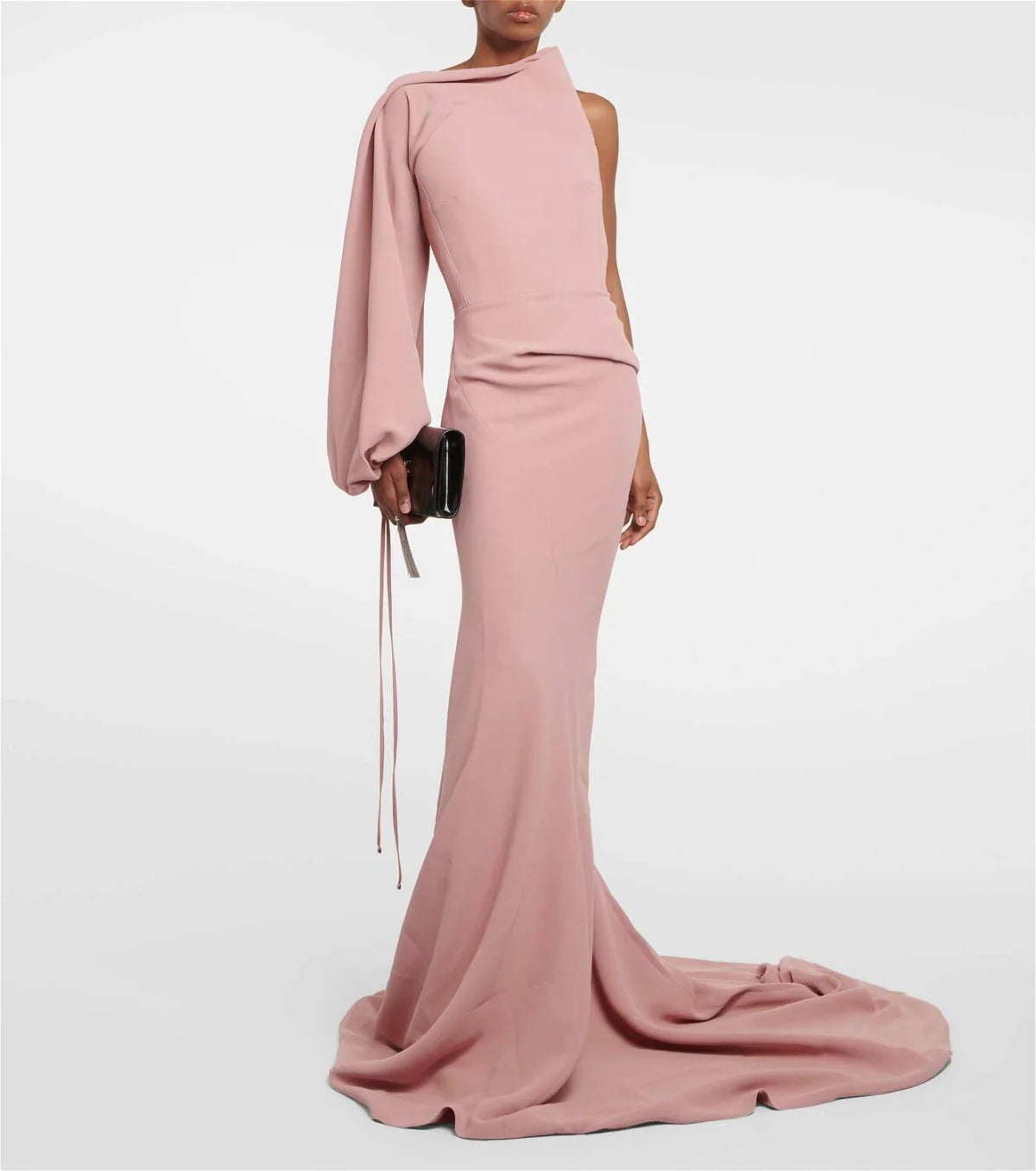 one-shoulder draped-sleeve gown – Loras