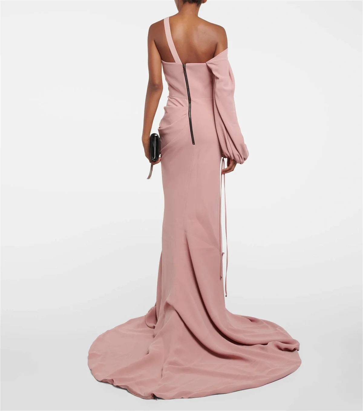 one-shoulder draped-sleeve gown – Loras