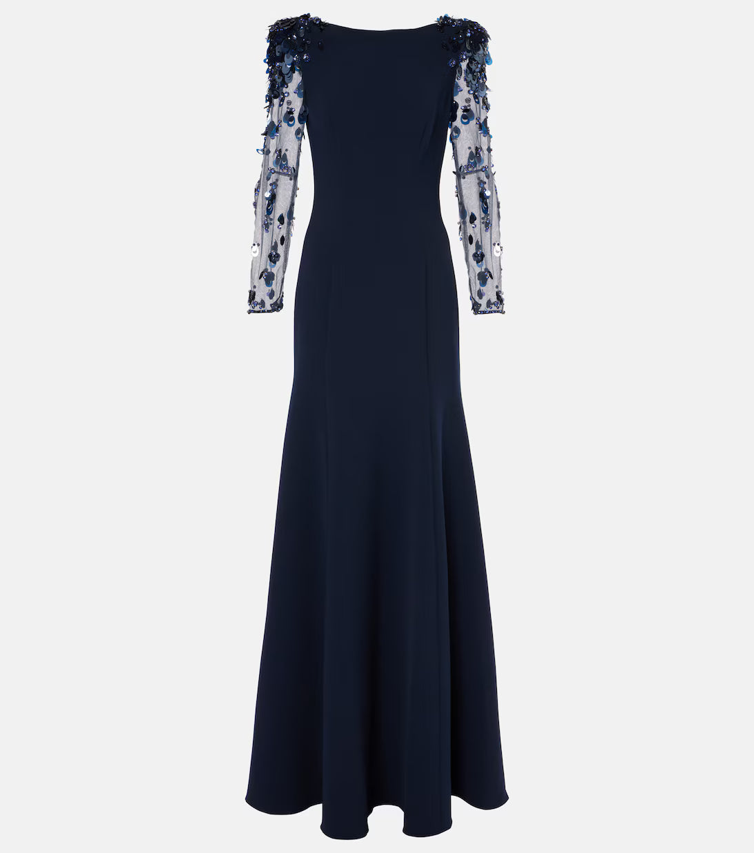 long column dress with embellished sheer sleeves - AUROXIA