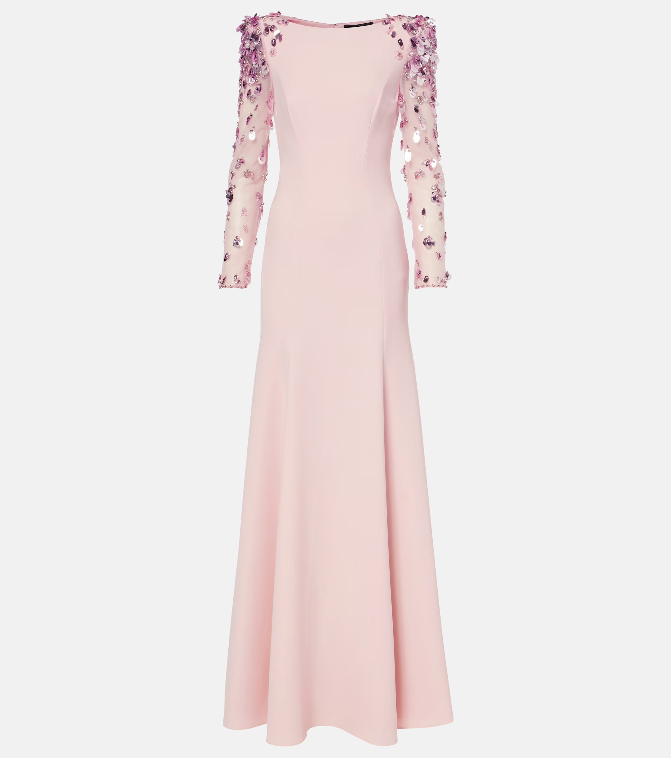 long column dress with embellished sheer sleeves - AUROXIA