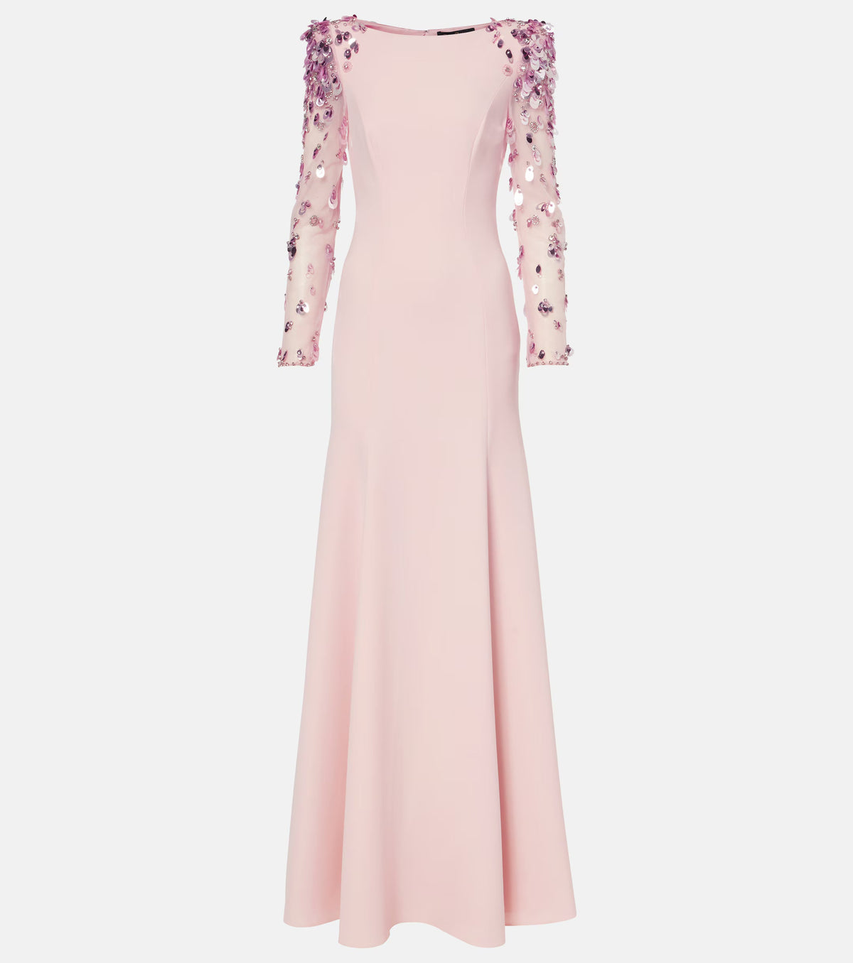 long column dress with embellished sheer sleeves - AUROXIA