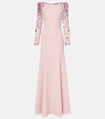 long column dress with embellished sheer sleeves - AUROXIA