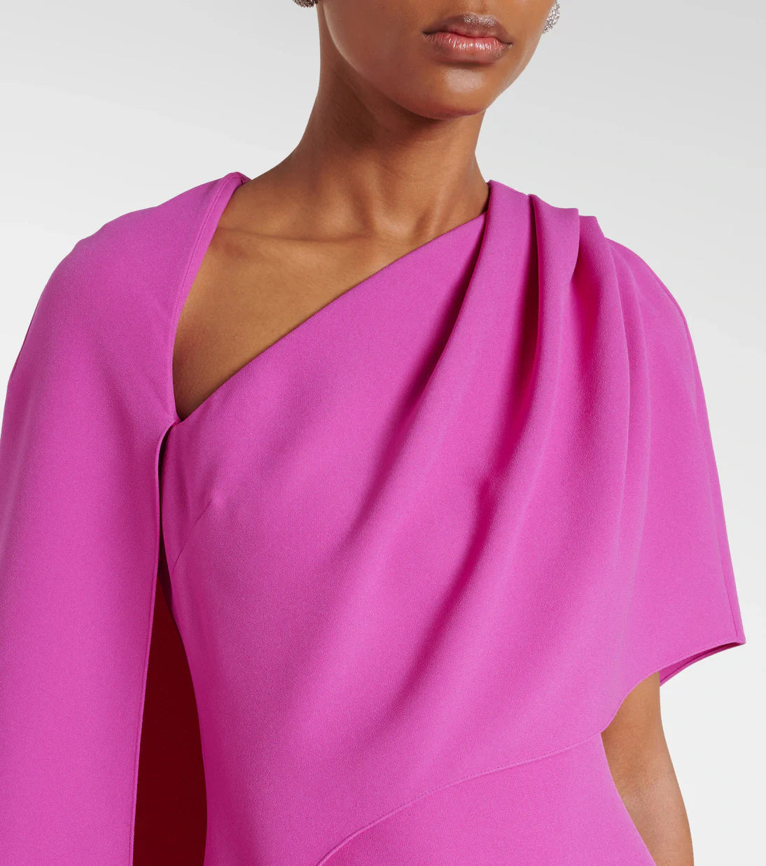 one-shoulder gown with draped cape and front slit – FUCHEN