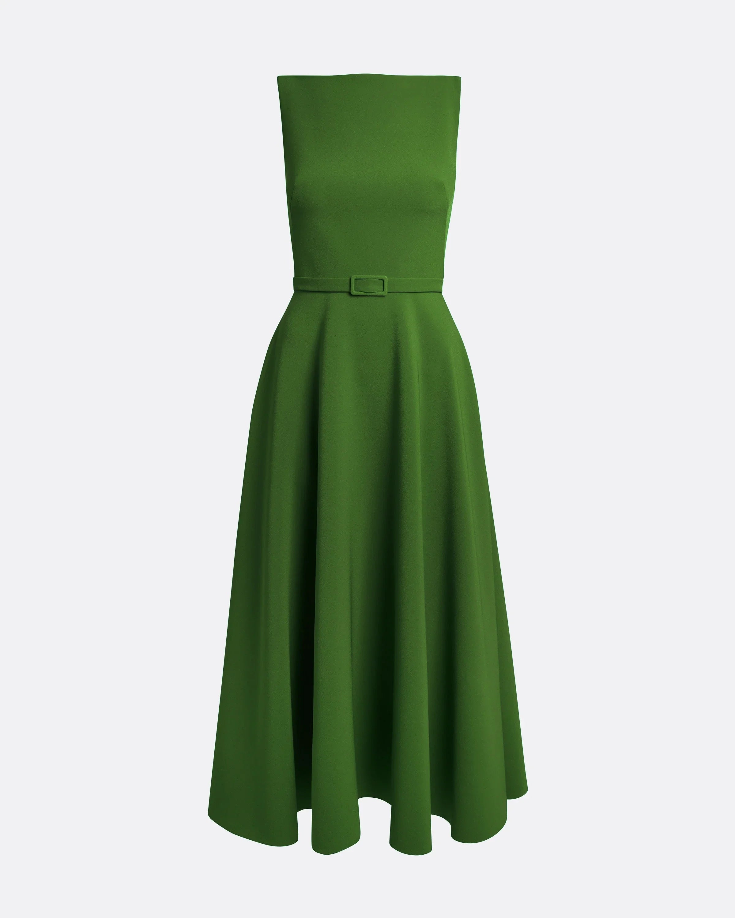 sleeveless fit-and-flare midi dress with belted waist – IVEIL