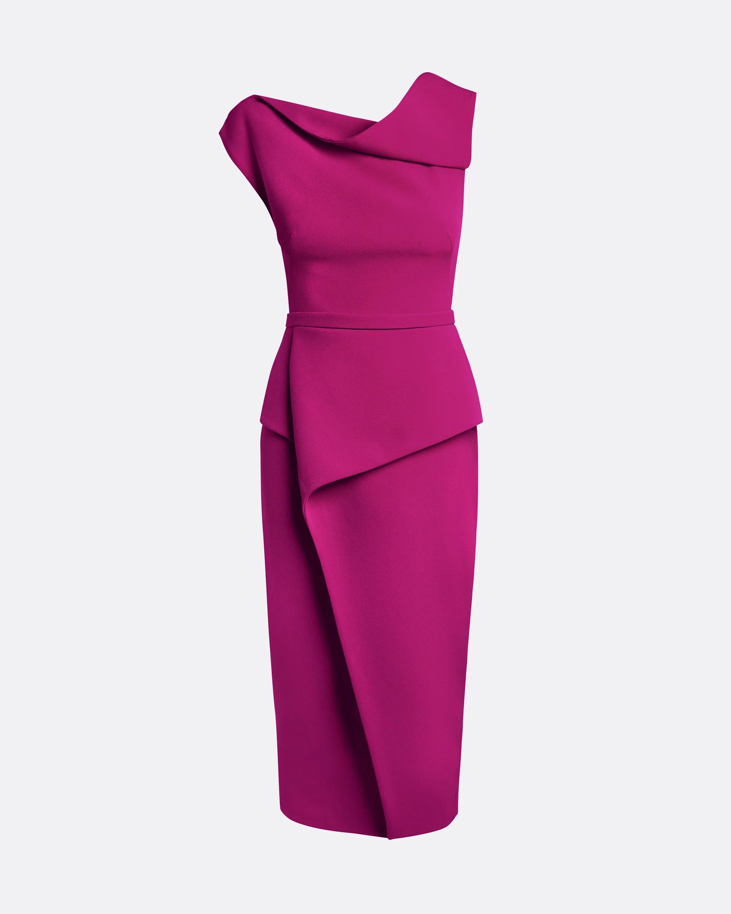 asymmetric sleeveless midi dress with draped overlay – VERAL