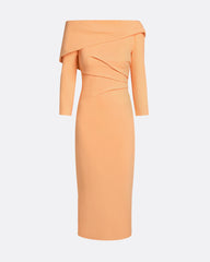asymmetric midi dress with draped neckline – PEACH