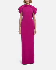 sleeveless column gown with sculpted pleated shoulders – FULENA
