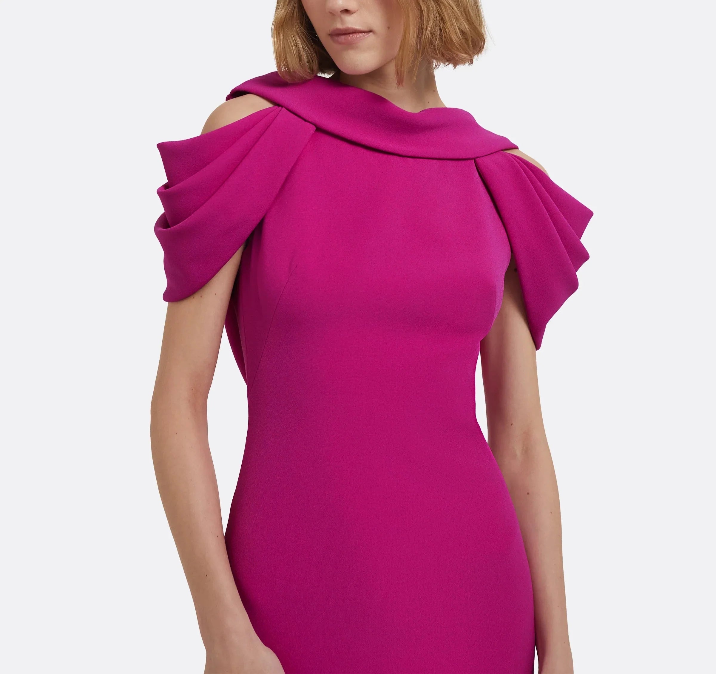sleeveless column gown with sculpted pleated shoulders – FULENA