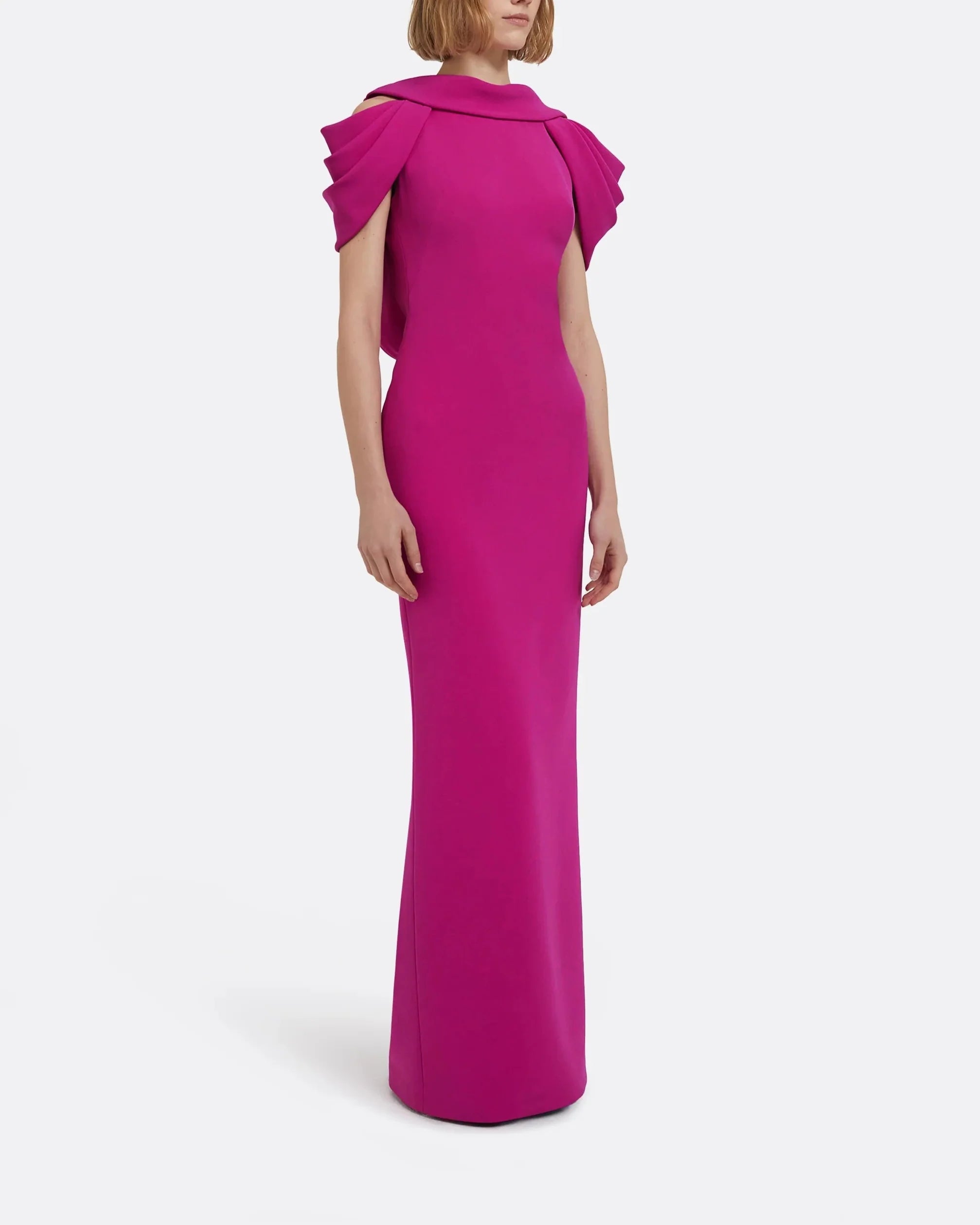 sleeveless column gown with sculpted pleated shoulders – FULENA