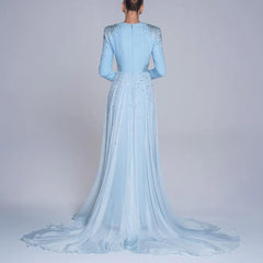 Blue embroidered dress with overskirt - Rody