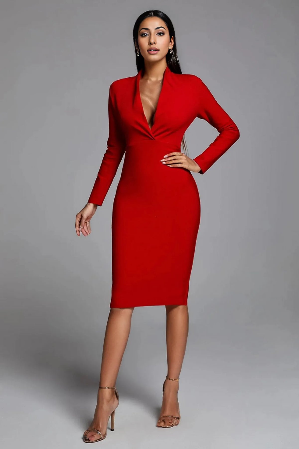deep-plunge bodycon midi dress – Eleem