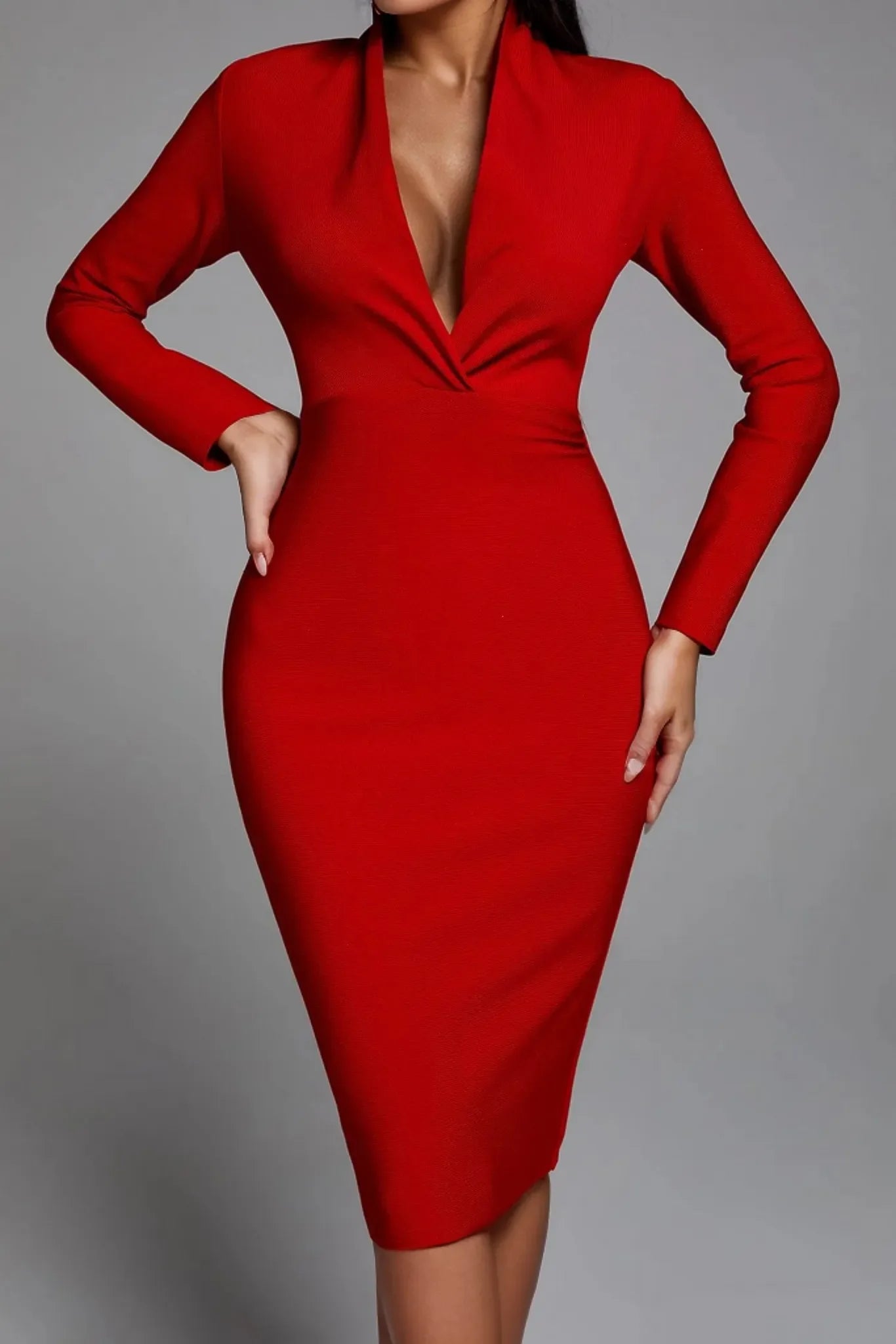deep-plunge bodycon midi dress – Eleem