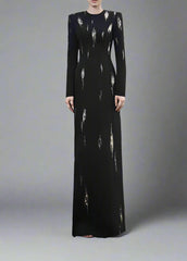 Long-Sleeve Column Dress with Metallic Embellishments - STELLAR