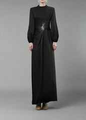 Balloon-Sleeve Gown with Embellished Waist - RADIANT