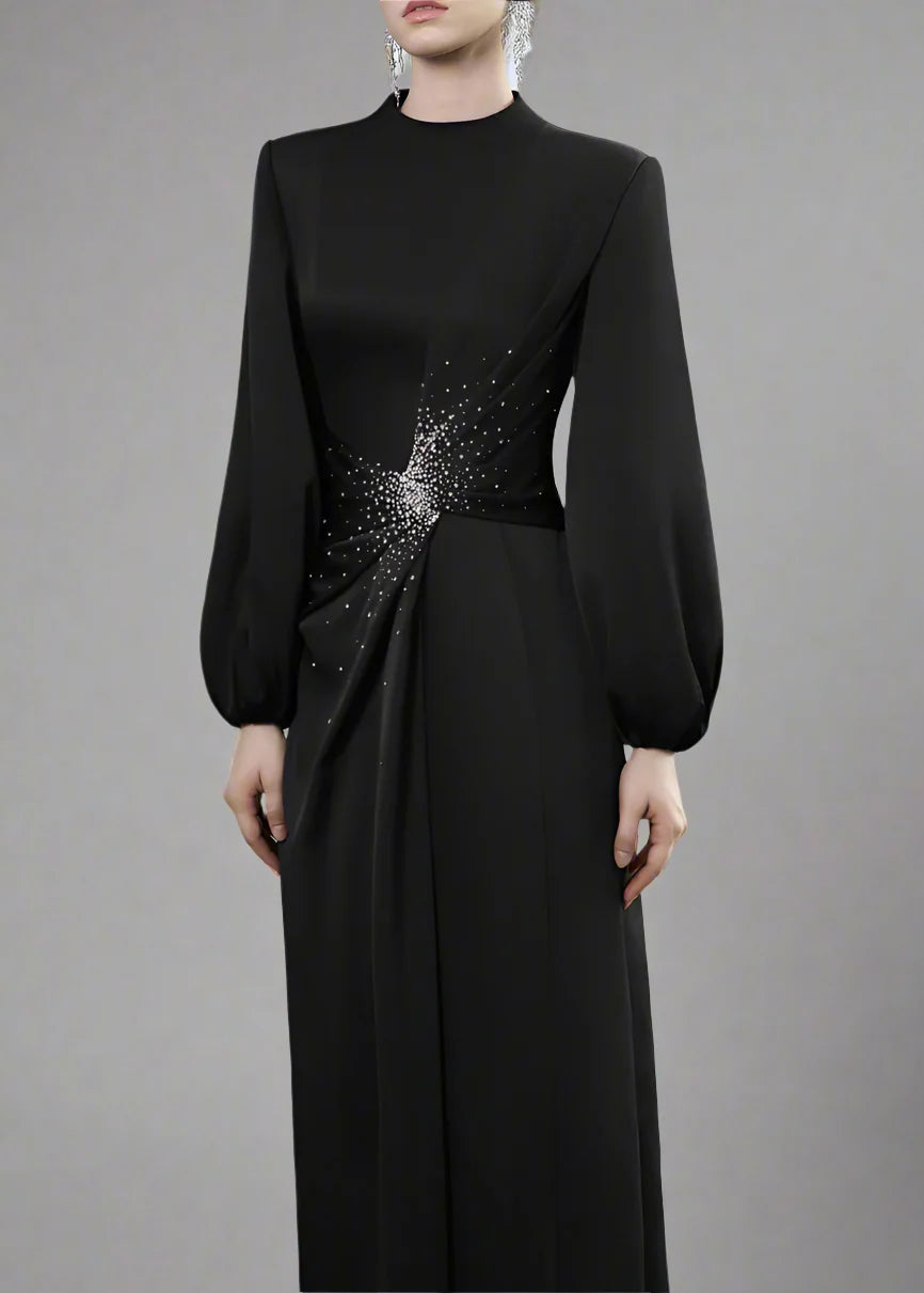 Balloon-Sleeve Gown with Embellished Waist - RADIANT