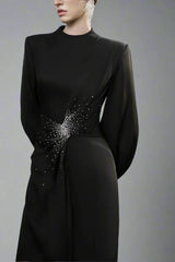 Balloon-Sleeve Gown with Embellished Waist - RADIANT